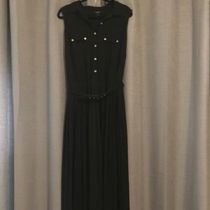 Alfani sleeveless pleat maxidress gold button belt